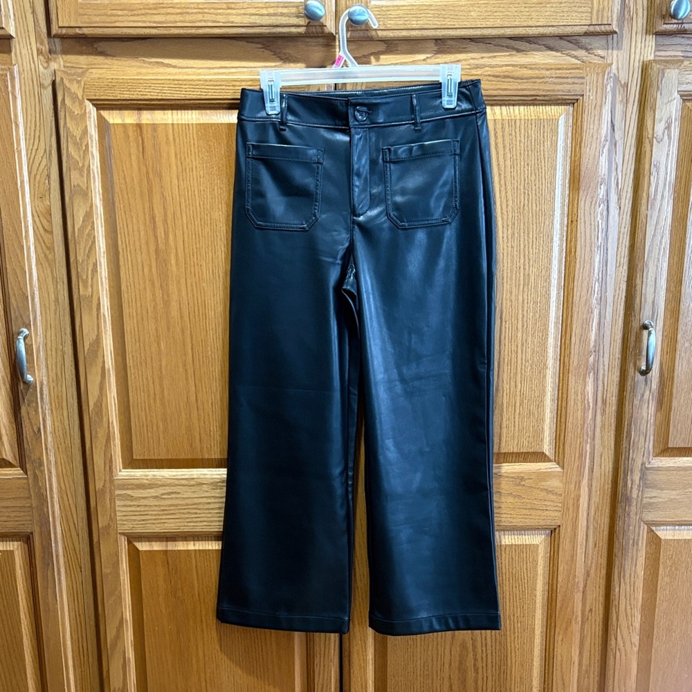 LOFT Black Faux Leather Wide Leg Pants